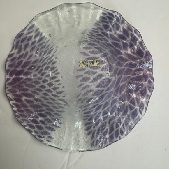 Vtg Sydenstricker Fused Art Glass 7" Ruffled Bowl - Purple Burst Design , Signed - Picture 7 of 9